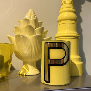 "P" Yellow Bridie Hall Alphabet Brush Pot