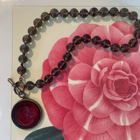 Deep Red Intaglio Glass Necklace with Beads