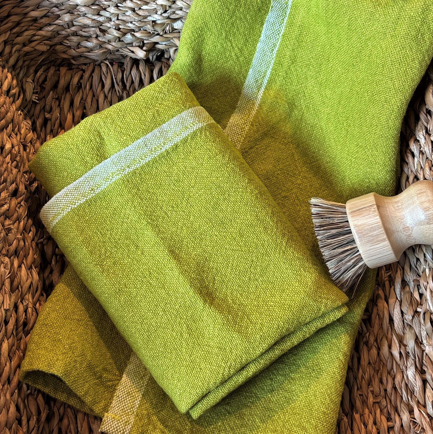 Lime Chunky Linen Tea Towel
