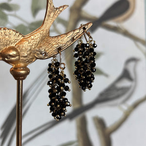 Black Spinel Fringe Hoop Earrings
