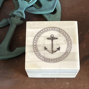 Anchor in Circle White Bone Box
