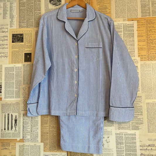Blue Seersucker Navy Pajama Set, Small