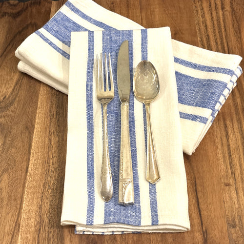 Tuscany Blue Striped Linen Napkin Set