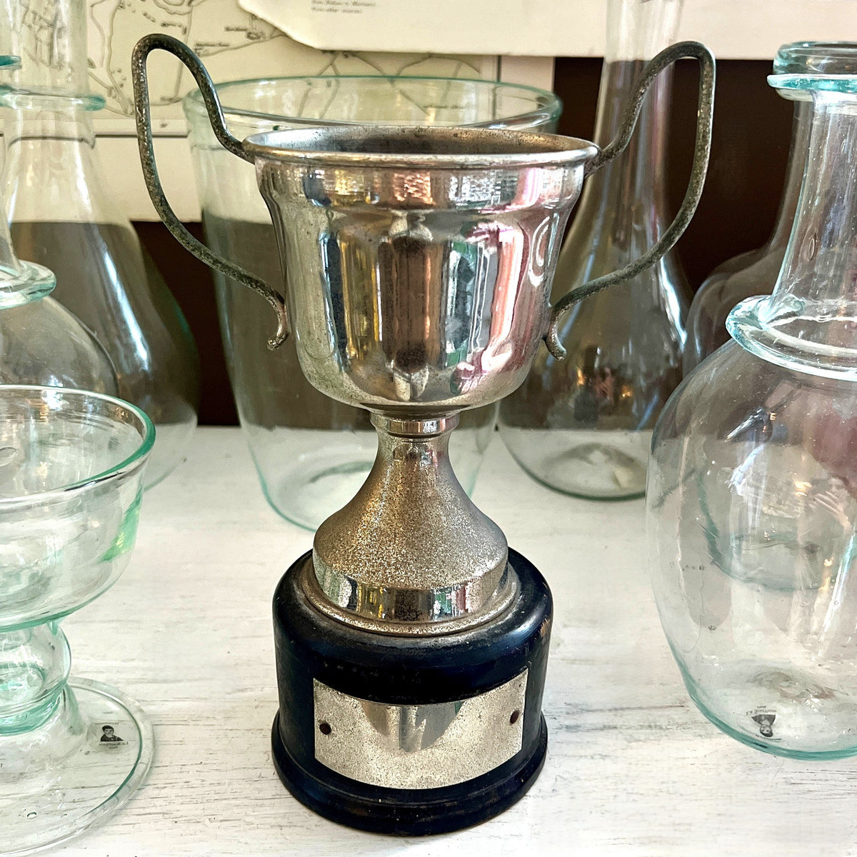 Vintage Handled Trophy with Wood Base