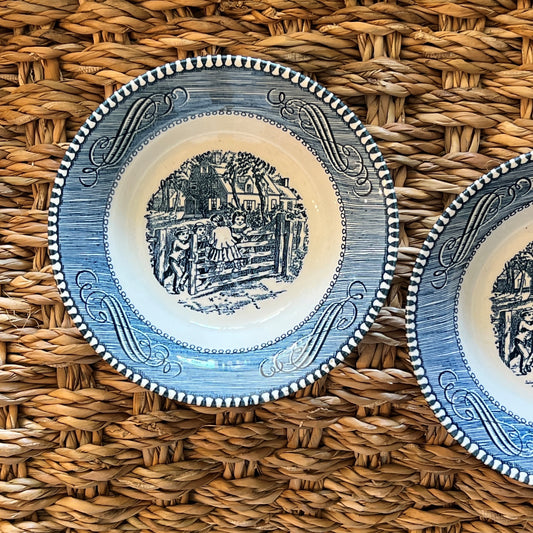 Vintage Blue Children on Fence Bowl