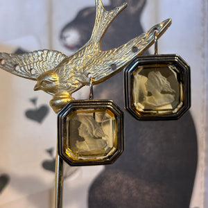 Topaz & Red Bronze Square Intaglio Earrings