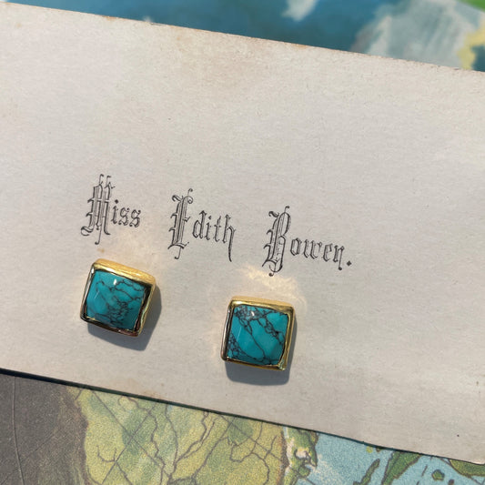 Small Square Turquoise Stud