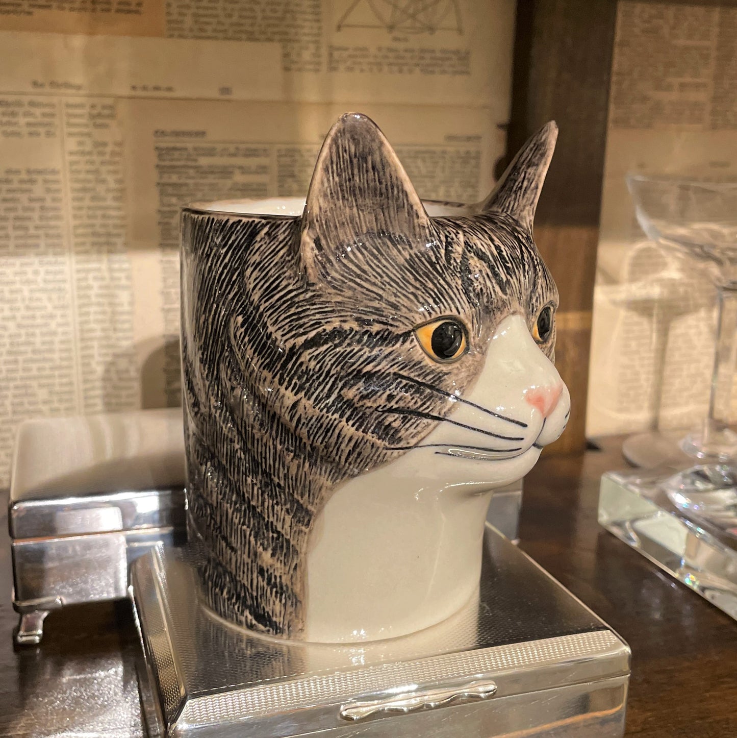 Millie Grey Cat Pencil Pot