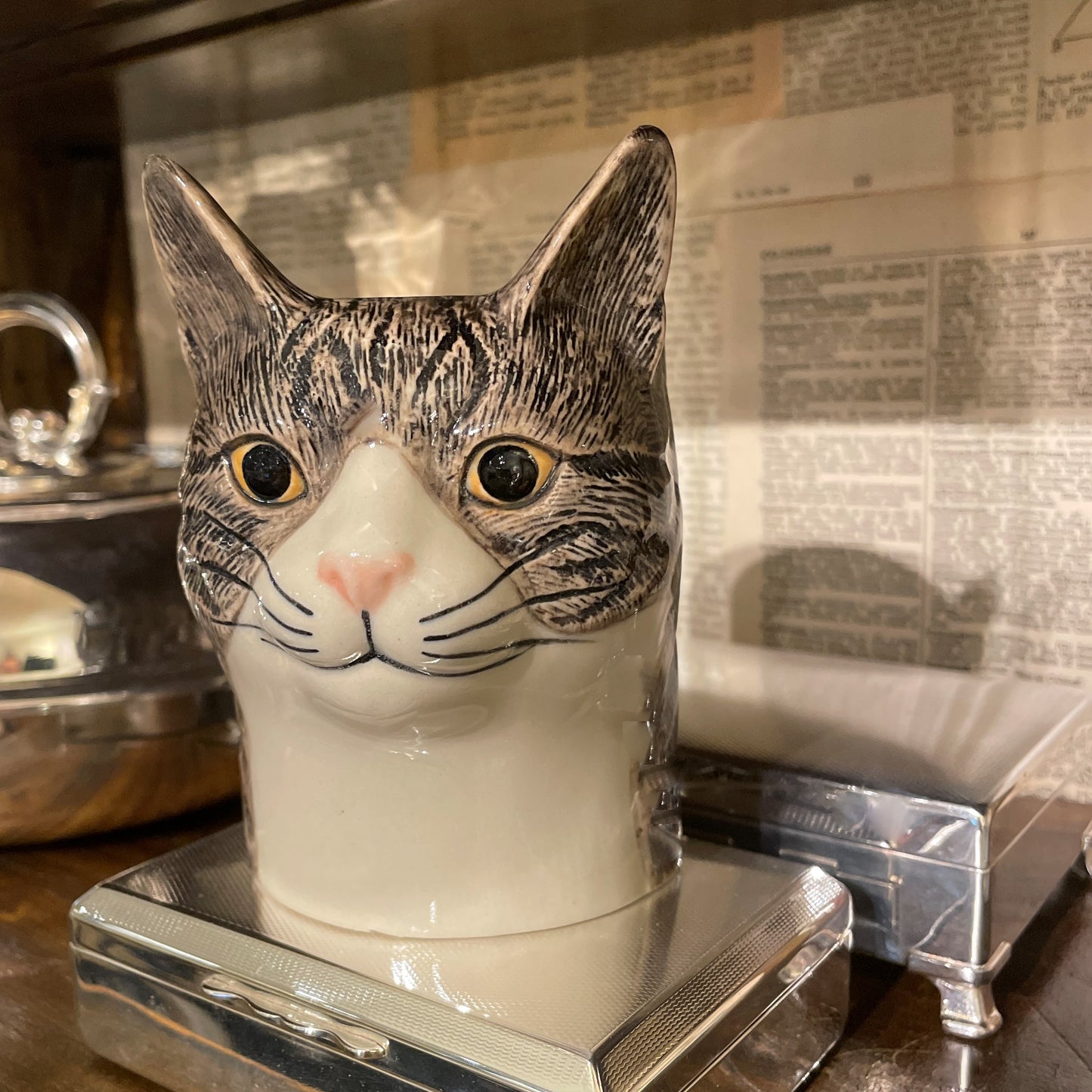 Millie Grey Cat Pencil Pot