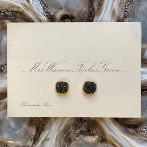 Black Druzy Square Stud