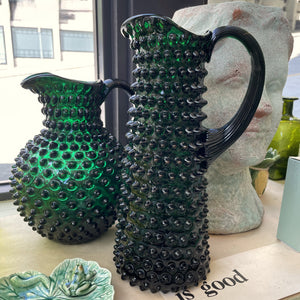 Tall Dark Green Hobnail Jug