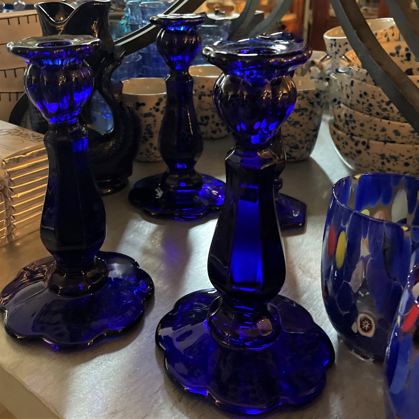 Embellished Cobalt Candlestick