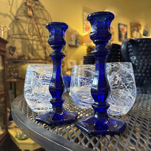 Embellished Cobalt Candlestick