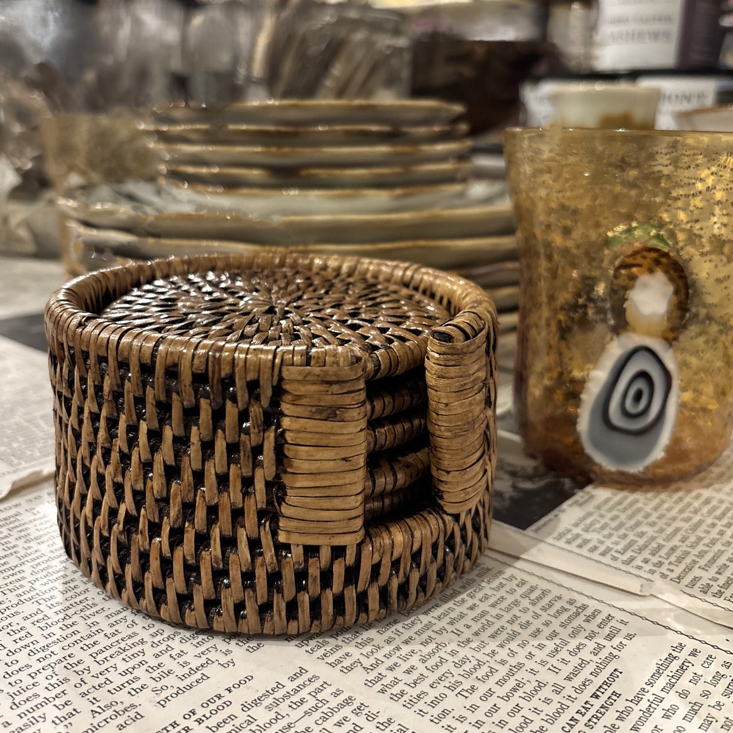 Burma Rattan Coaster Set
