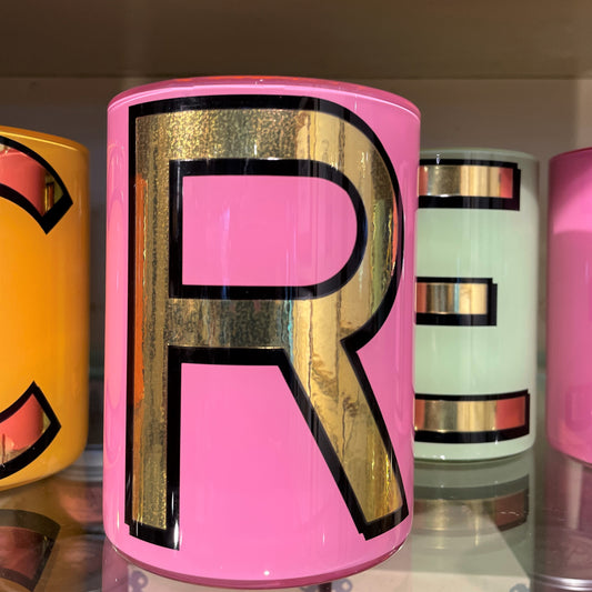 "R" Pink Bridie Hall Brush Pot 1