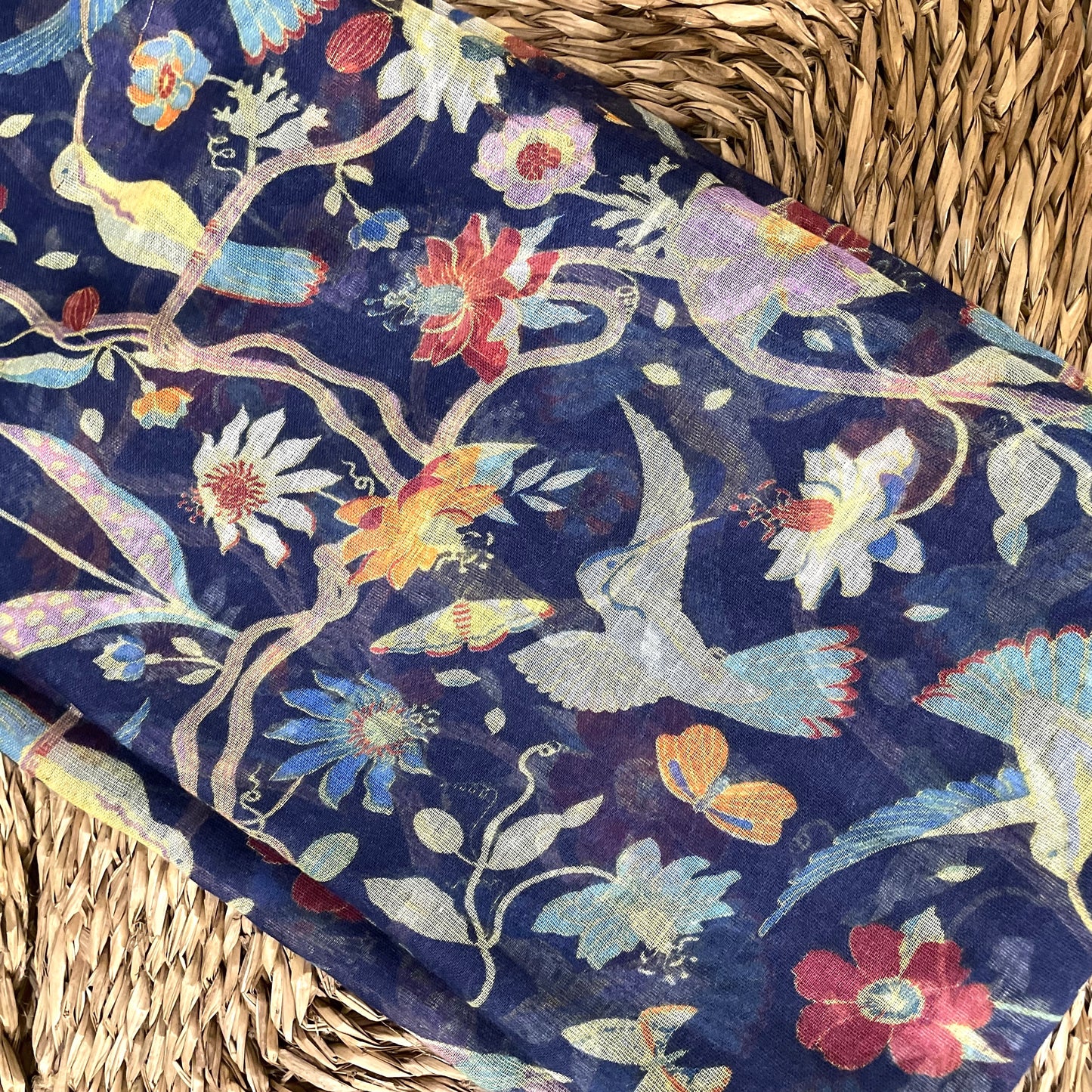 Hummingbird Flowers Navy Scarf