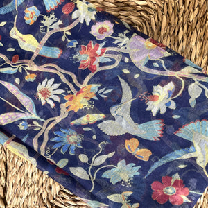 Hummingbird Flowers Navy Scarf