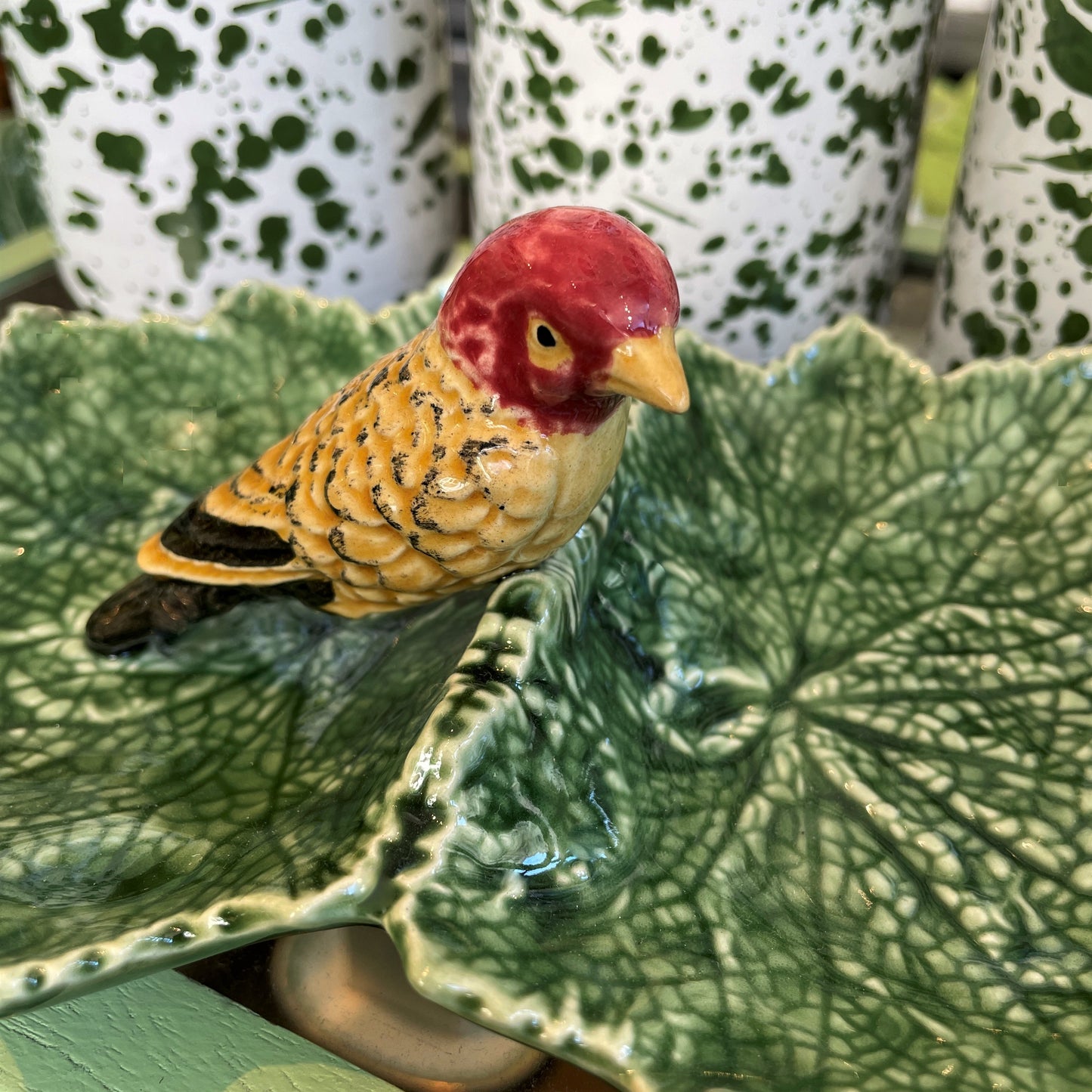 Double Leaf Red Bird Dish