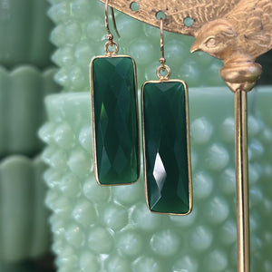 Rectangular Green Chalcedony Drop Earrings