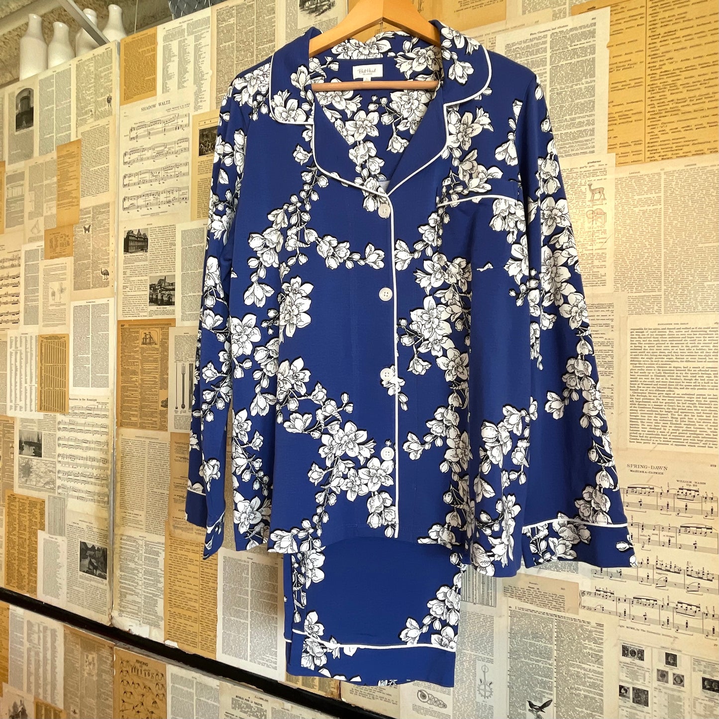 Navy Shadow Blossom Pajama Set, Extra Large
