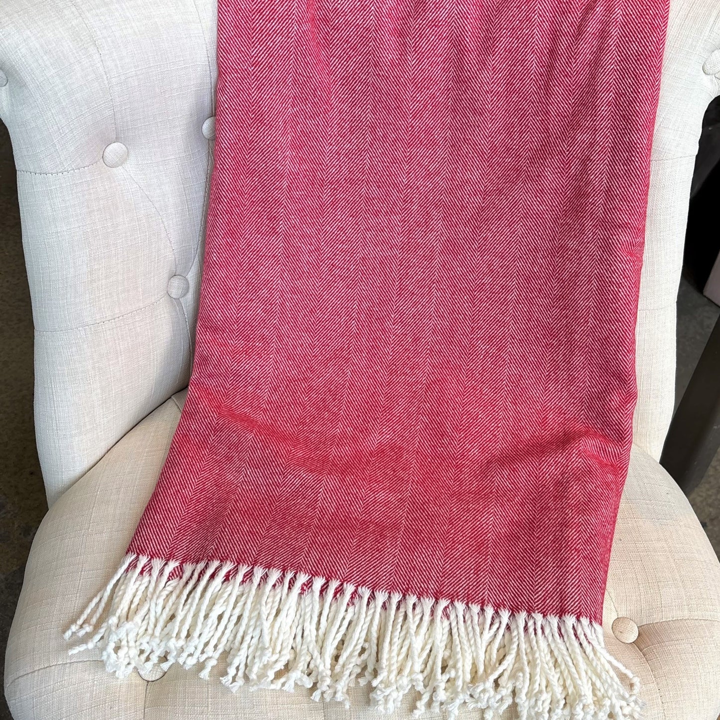 Carmine Red Herringbone Throw