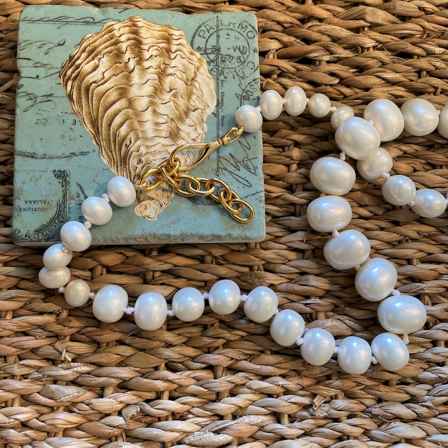 Graduated White Pebble Pearl Necklace