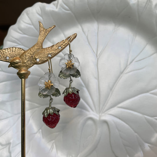 Strawberry Flower Drop Wire Earrings