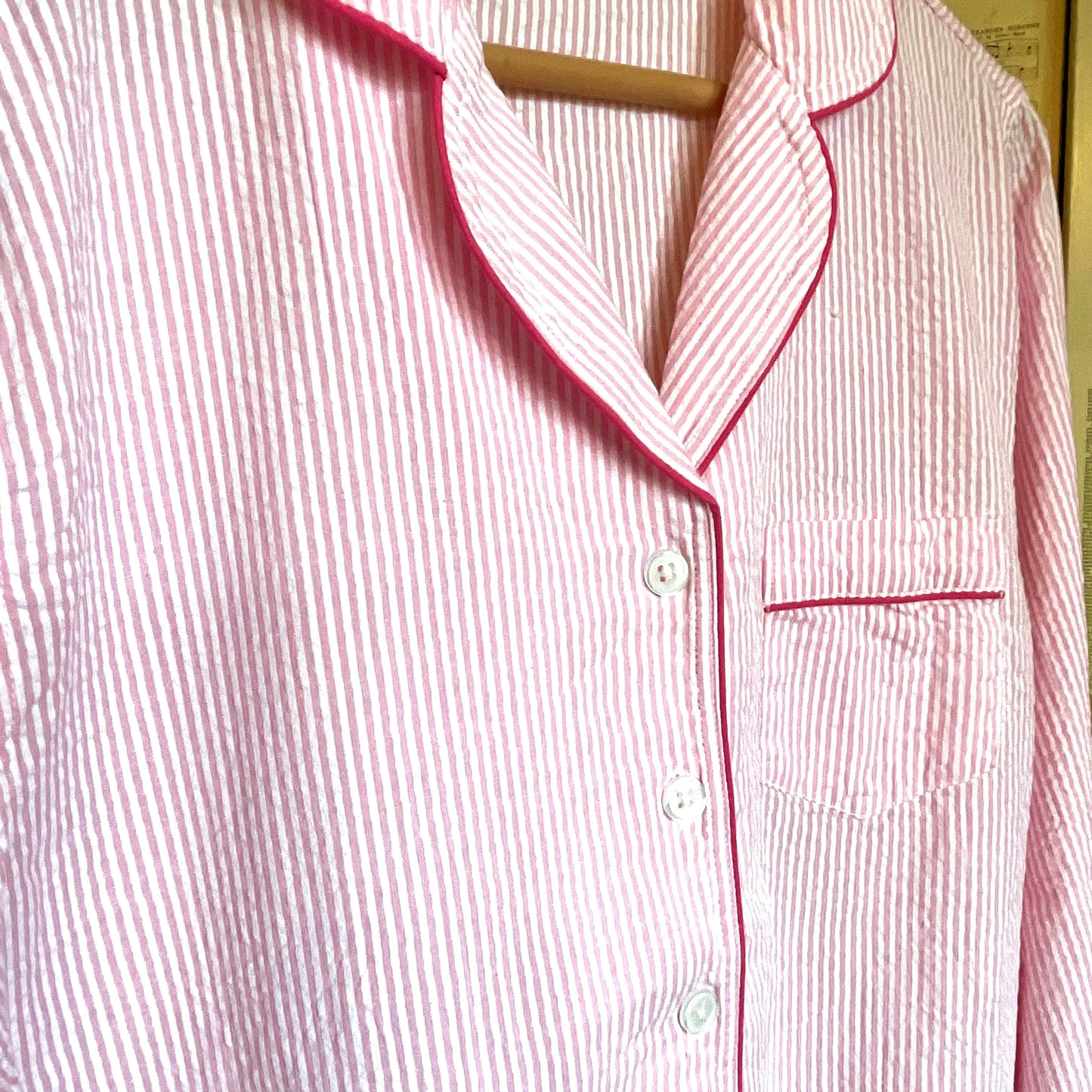 Pink Seersucker Pajamas, Large