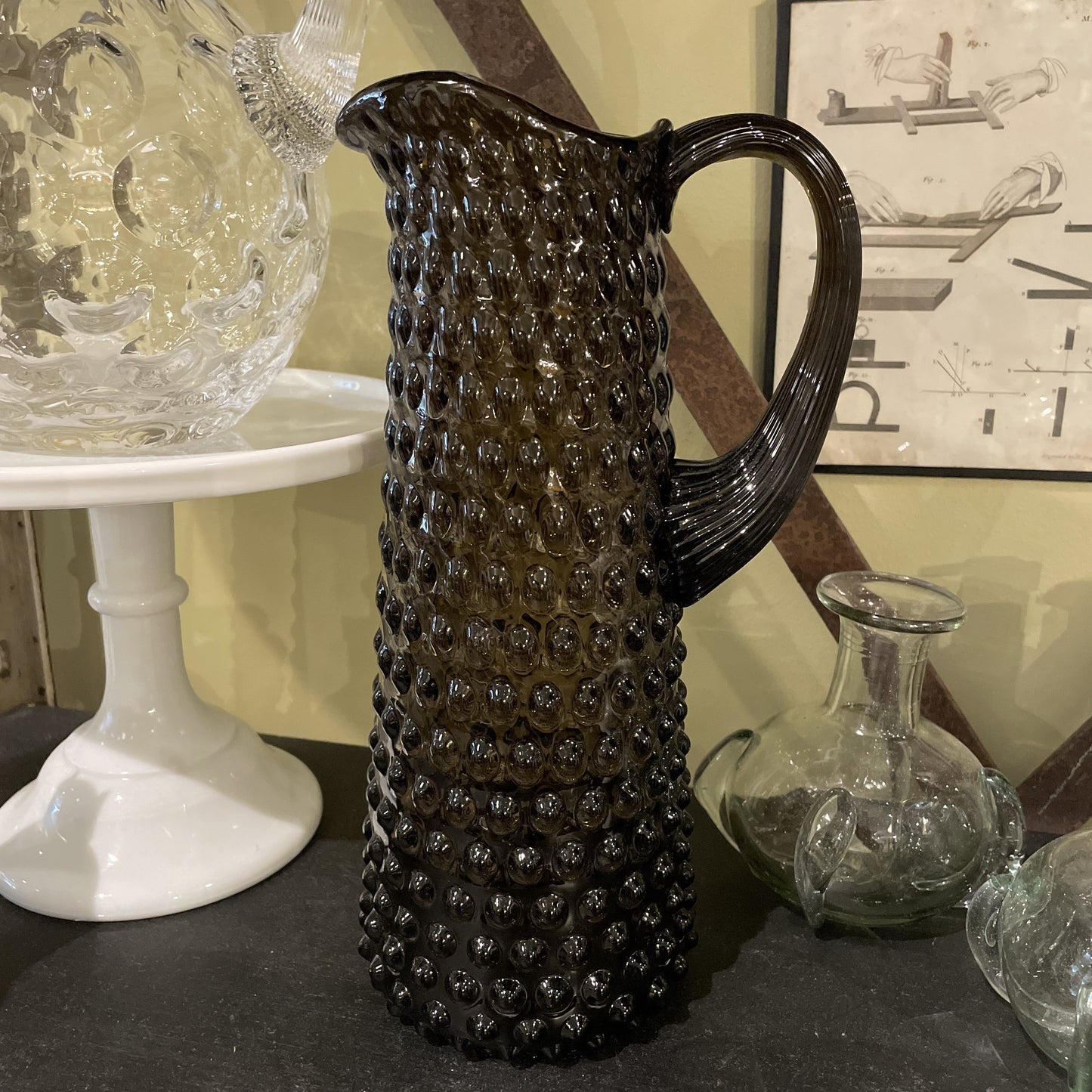 Tall Black Smoke Hobnail Jug