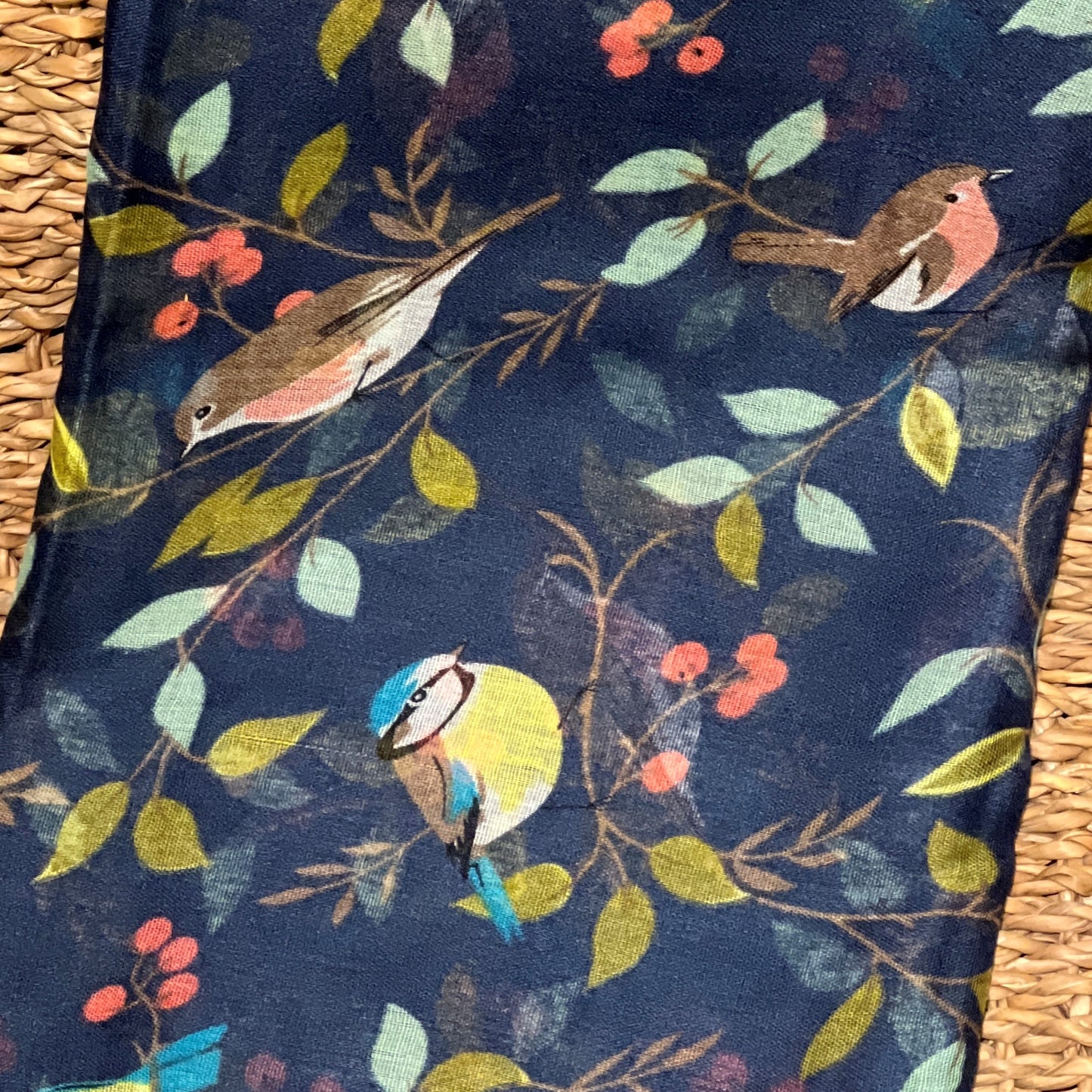 European Bird Denim Blue Scarf