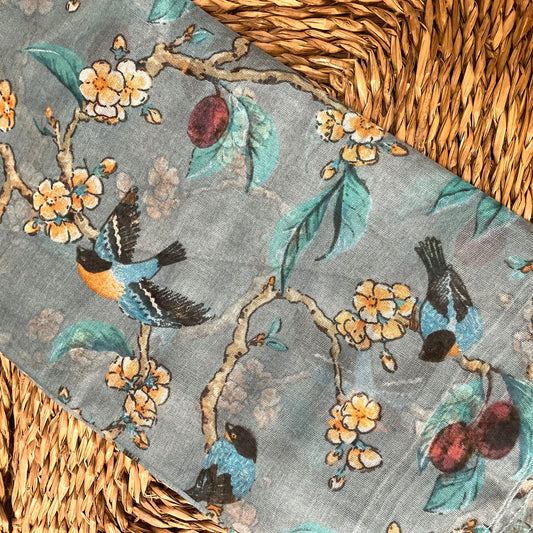 European Bird Scarf Light Blue