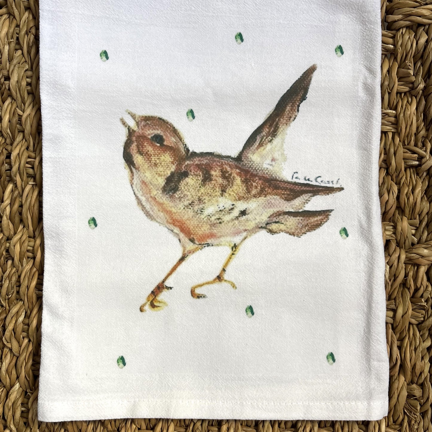 Brown Bird Dots Flour Sack Towel