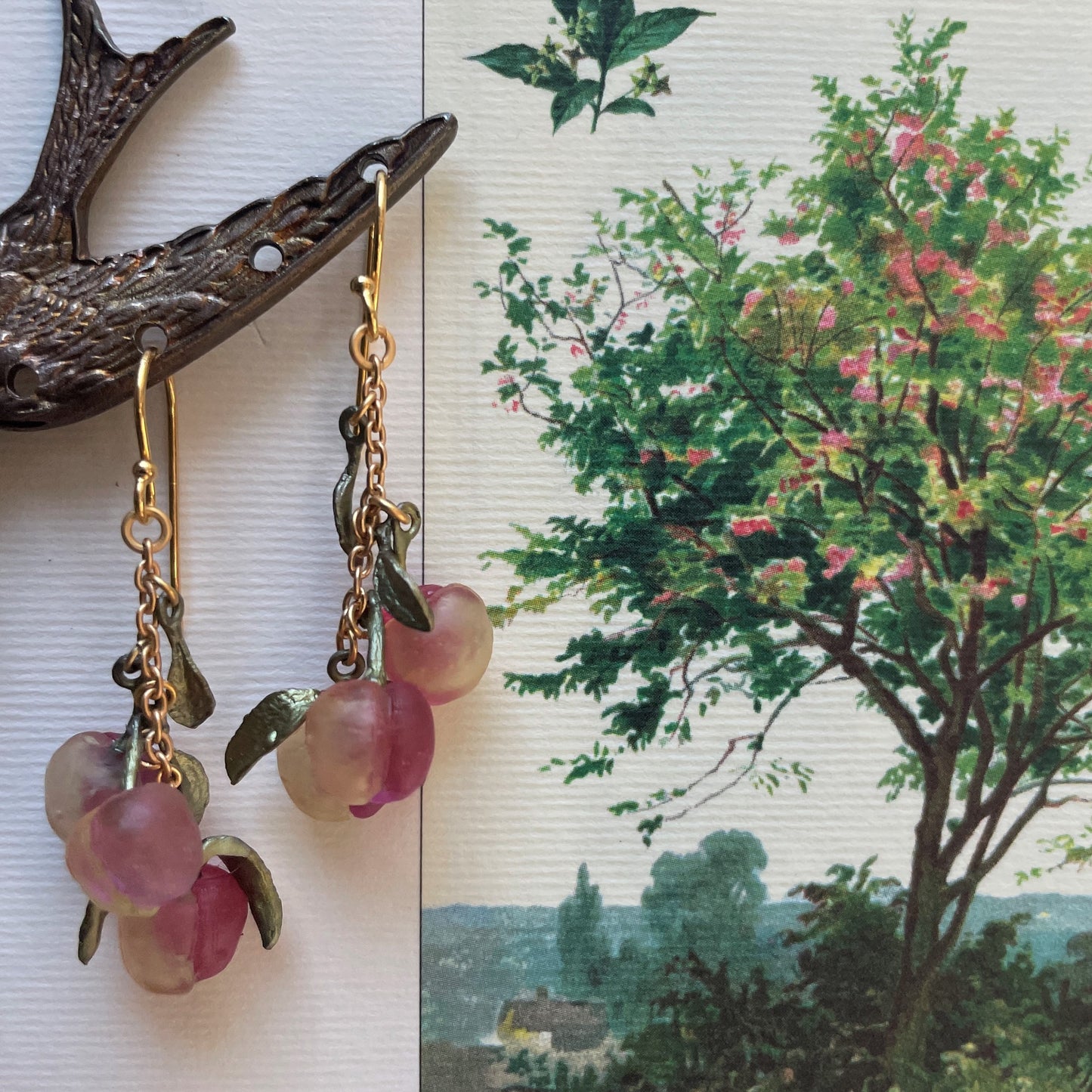 Peach Tree Three Drop Wire Earrings