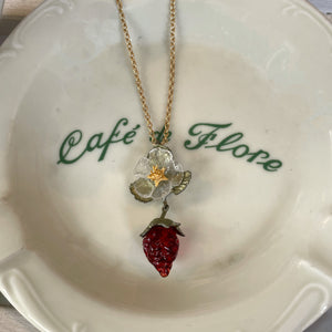 Strawberry Flower Drop Necklace