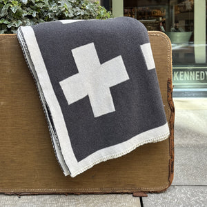 Swiss Cross Charcoal & White Reversible Throw
