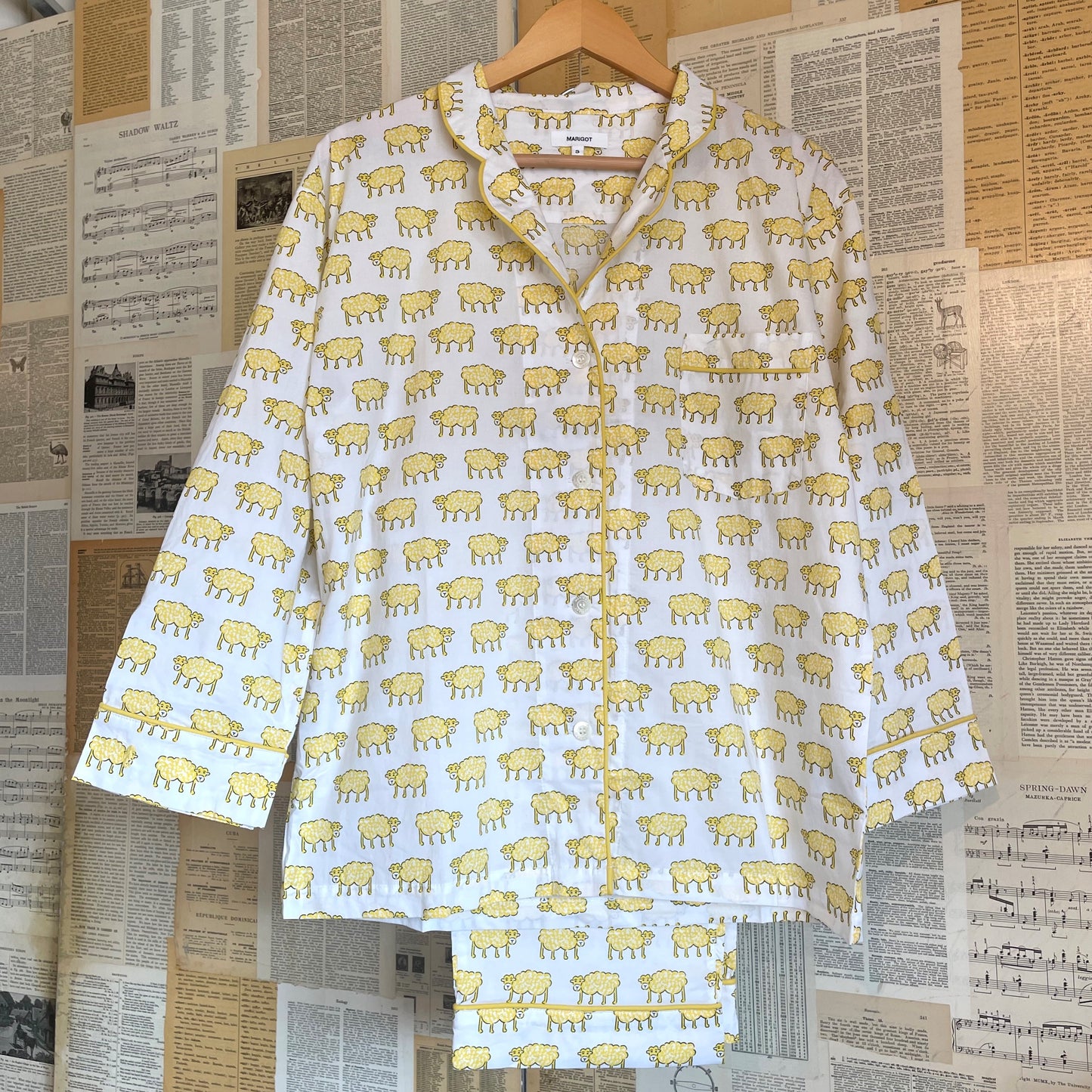 Yellow Sheep Pajama Set, Medium