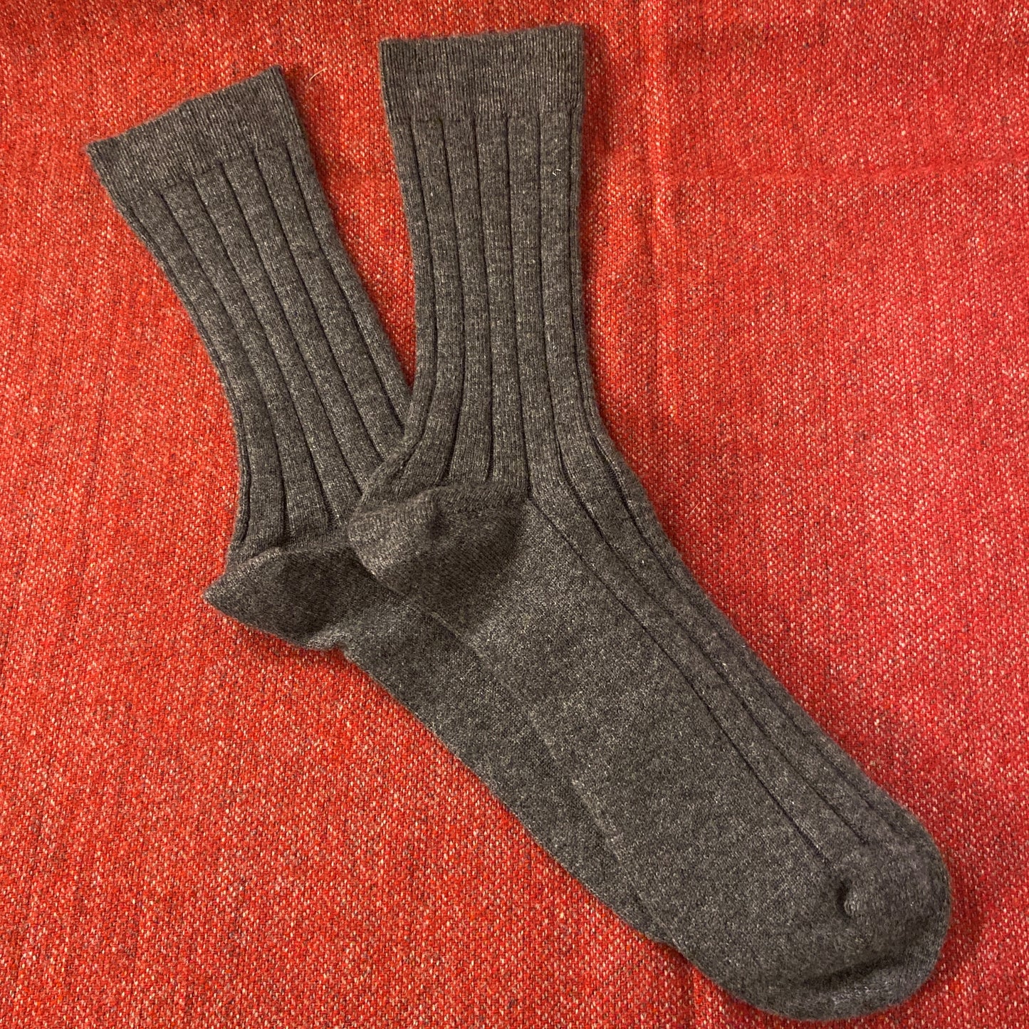 Large Grey Cashmere Ribbed Socks