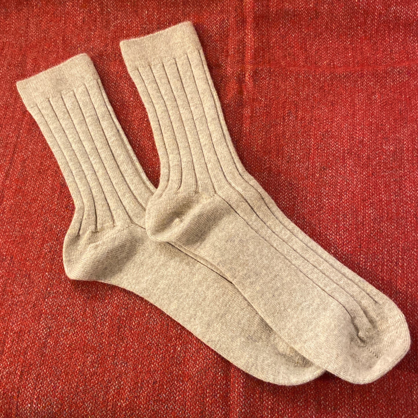 Large Oatmeal Cashmere Ribbed Socks