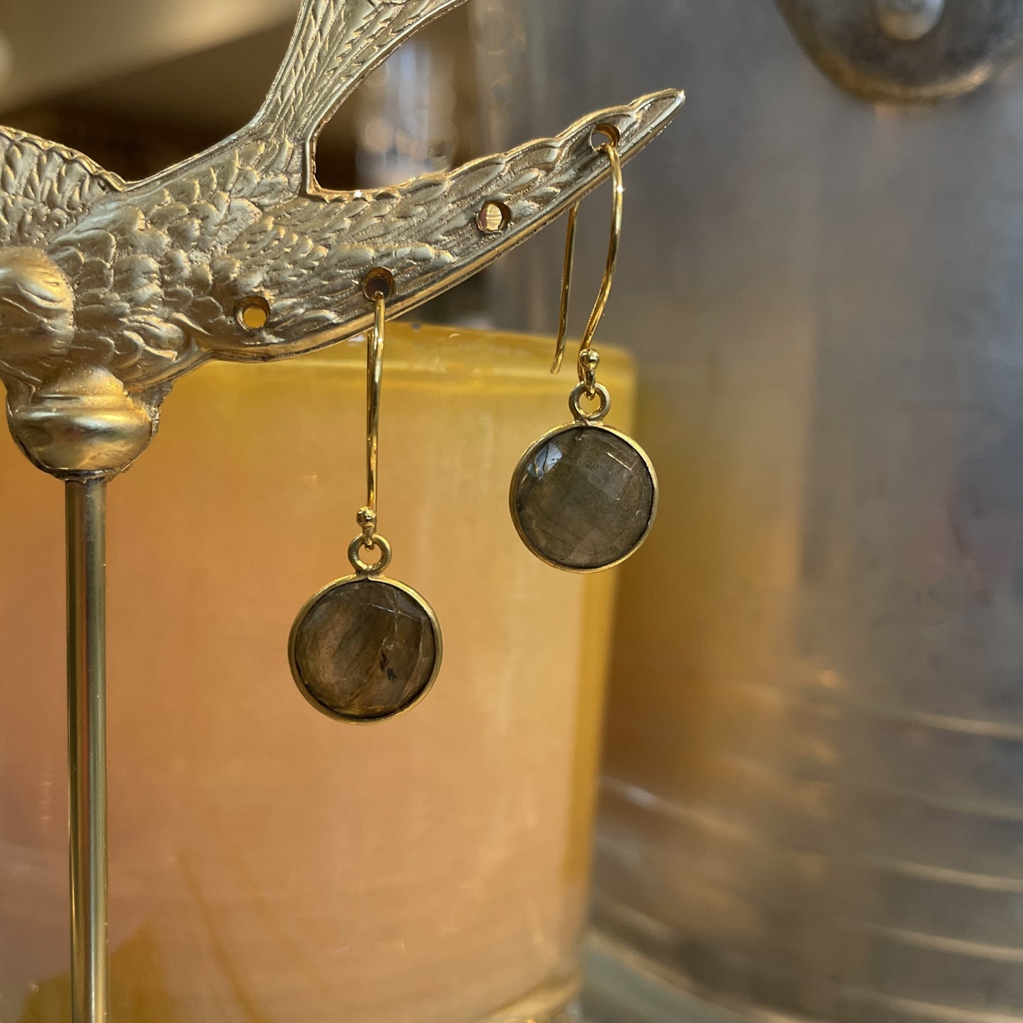 Small Round Labradorite Earrings