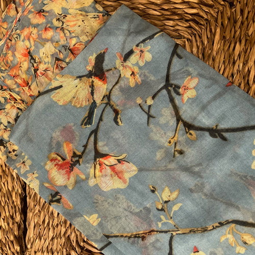 Fruit Bird Powder Blue Scarf