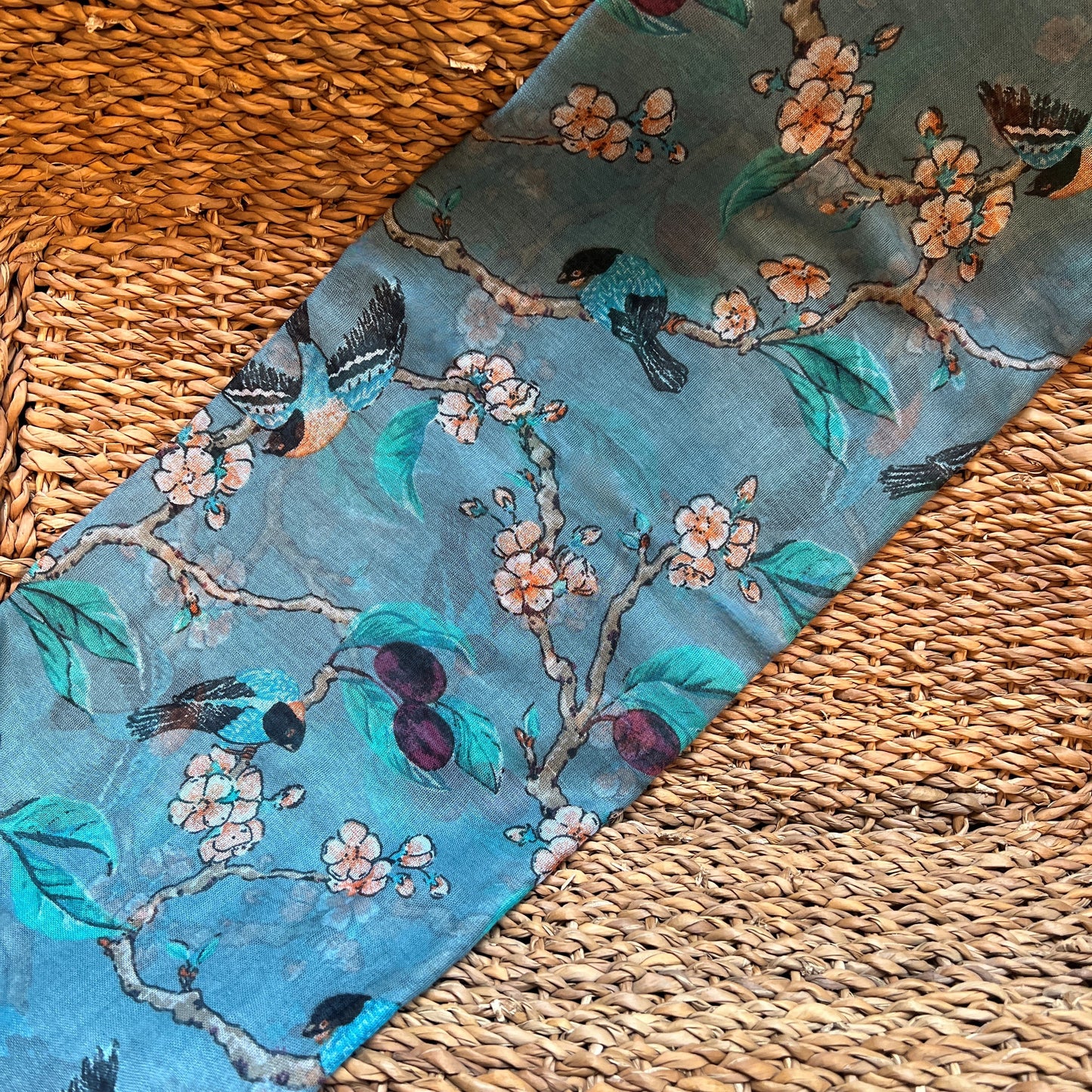 Fruit Bird Light Teal Scarf