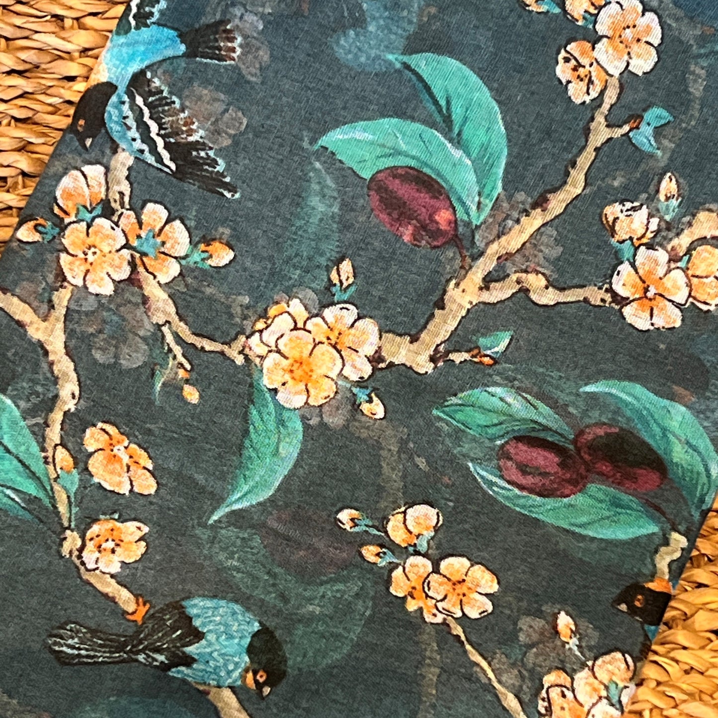 Fruit Bird Dark Teal Scarf