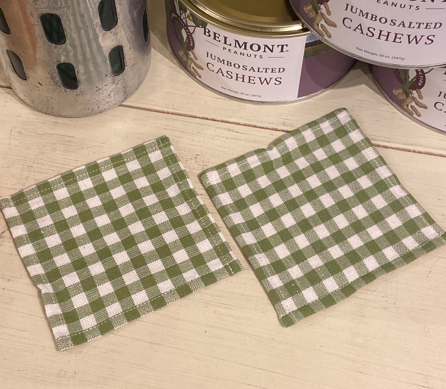 Olive Gingham Cocktail Napkins