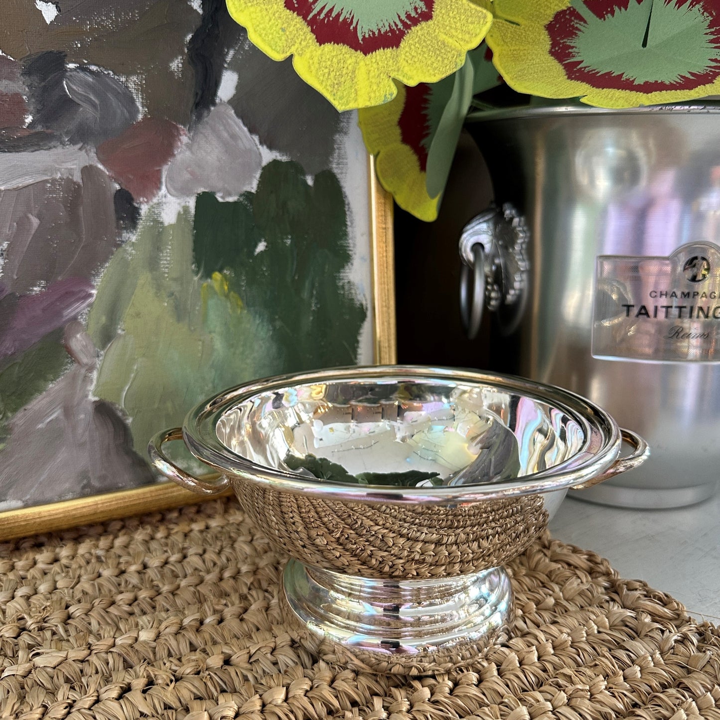 Vintage Hotel Silver Wide Pedestal Bowl