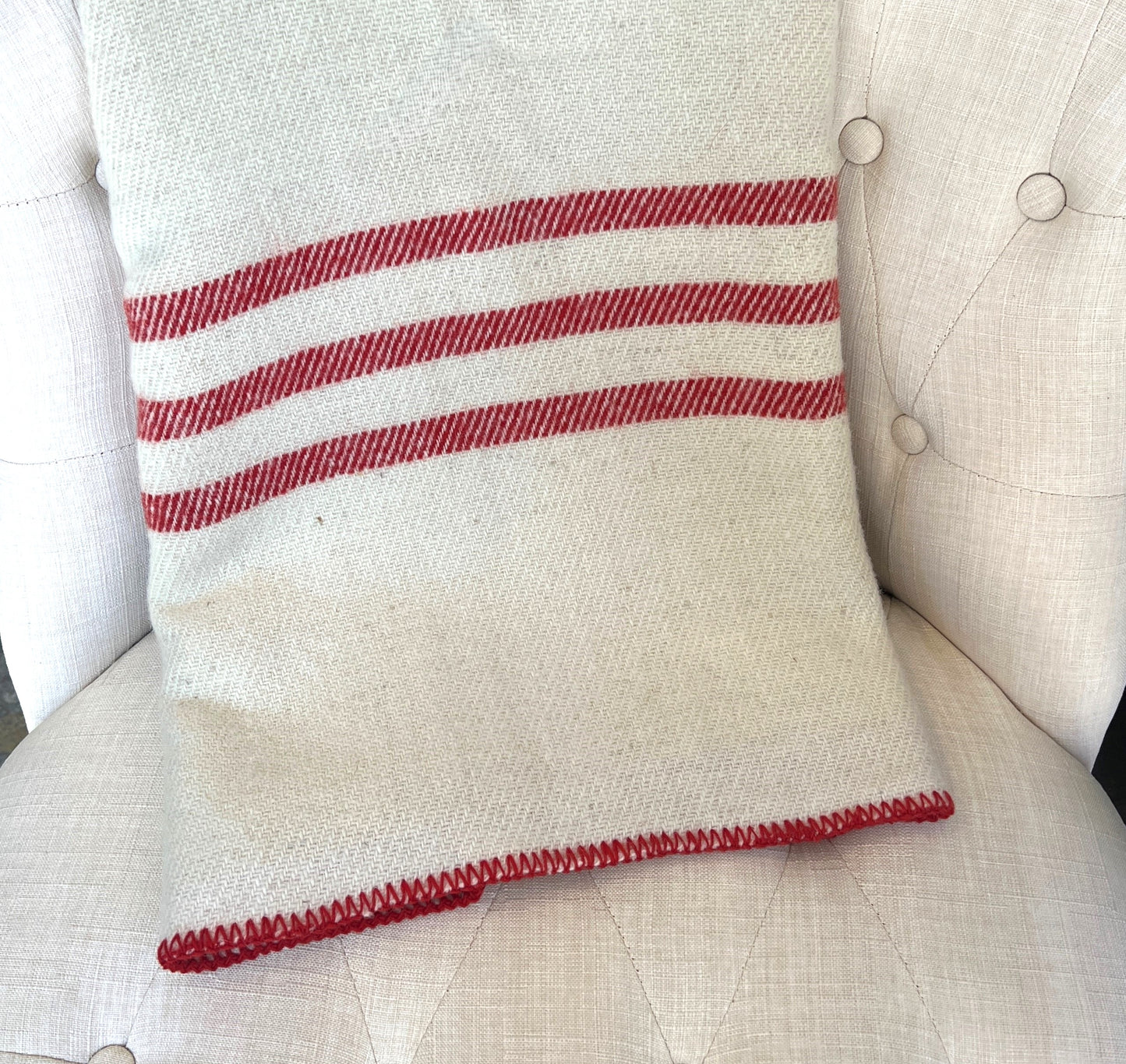 Large Natural with Red Stripe Blanket