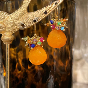 Orange Chalcedony with Rainbow Cluster Earrings