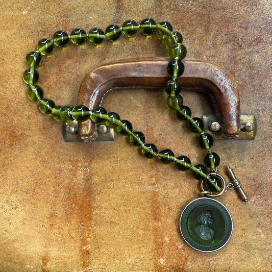 Olivine Intaglio Olive Bead Necklace