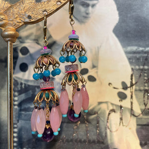 Dangly Mix Pink and Brass Earrings