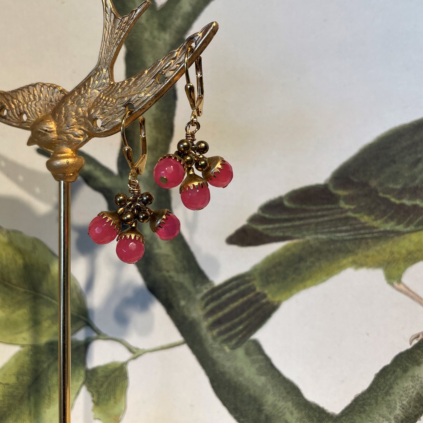 Deco Pink and Brass Earrings