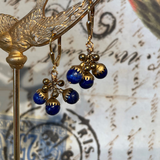 Deco Lapis and Brass Earrings